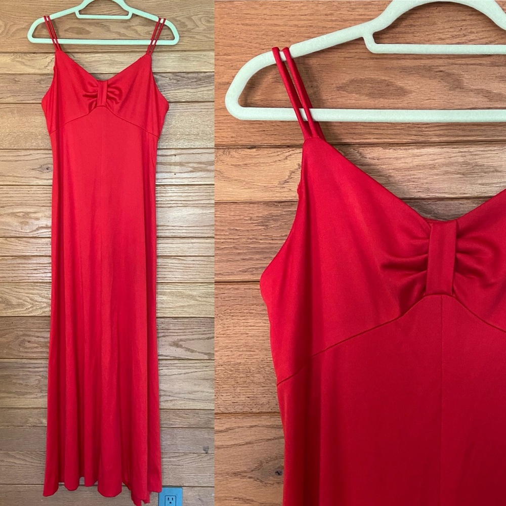 Vintage 70s red polyester strappy maxi dress
